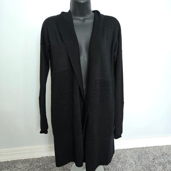 Lululemon Sit in Lotus Wrap Merino Wool open front cardigan Black Size 2 - Picture 1 of 16